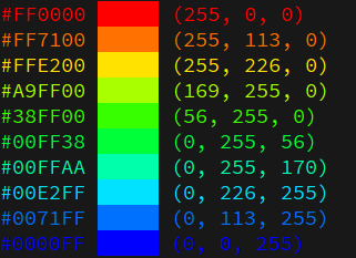 red to blue gradient with 10 colors