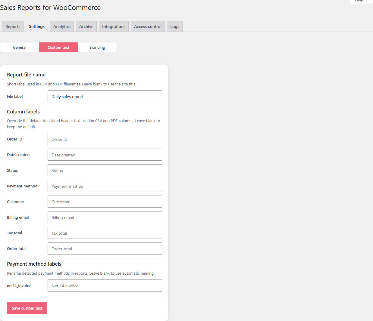 Settings → Custom text