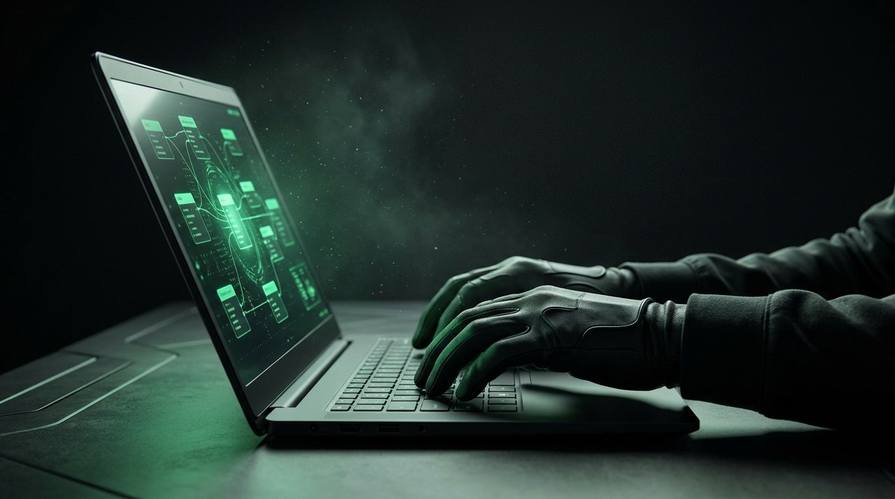 Glowing green agent-builder interface with connected tool blocks