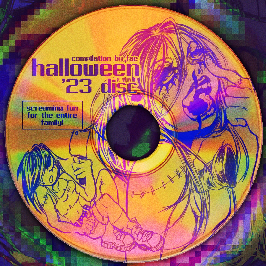 fake art mockup of halloween disc. orange disc with purple printing