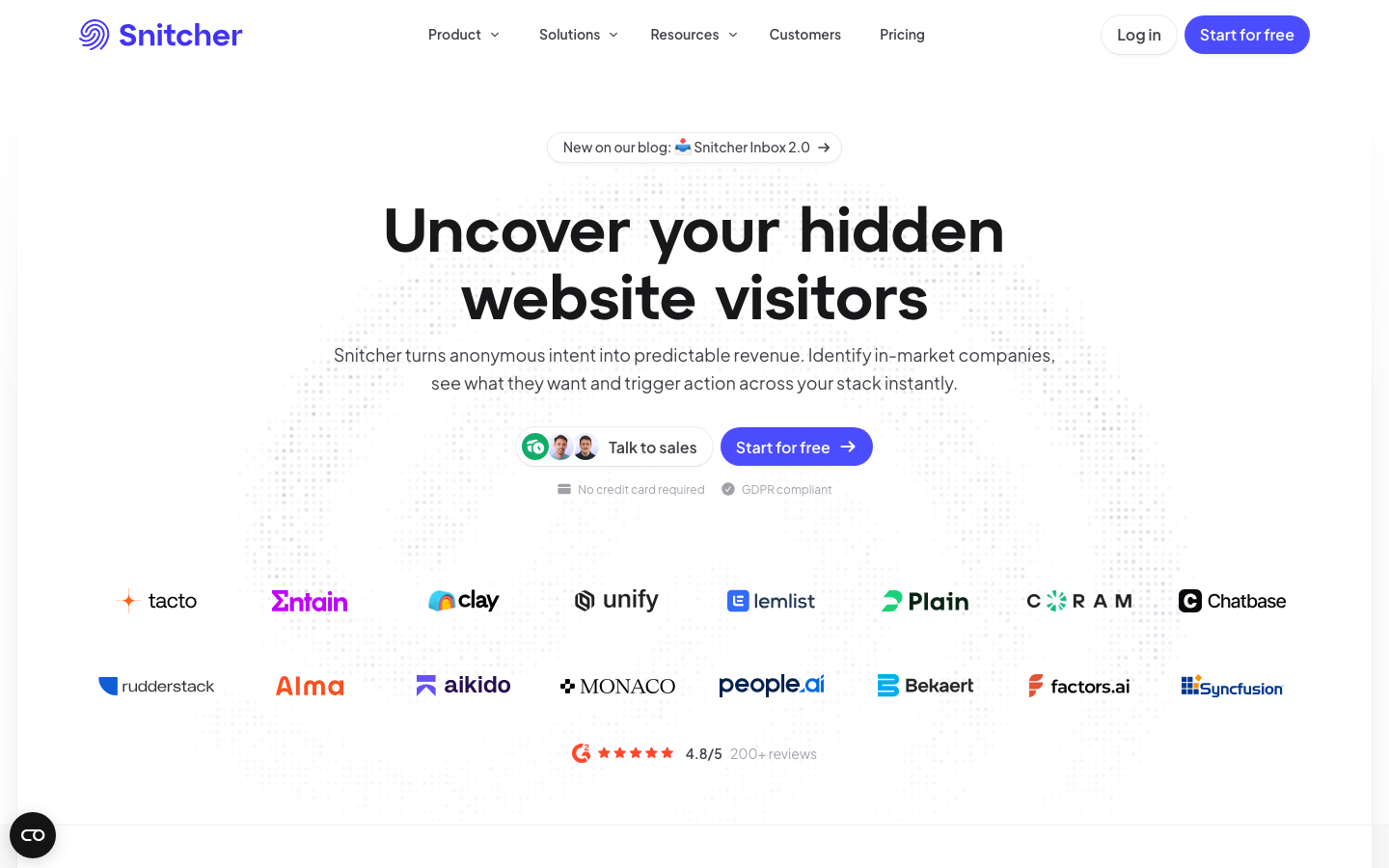 Snitcher homepage