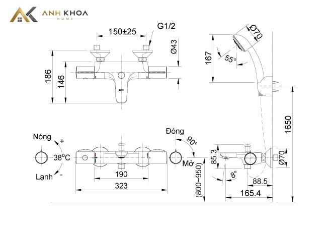Bản vẽ kỹ thuật Sen tắm Inax BFV-3413T-7C