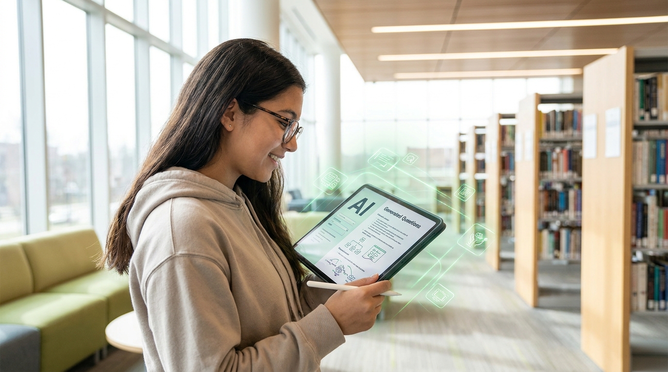 High school student using AI study planner for personalized learning and active recall practice.