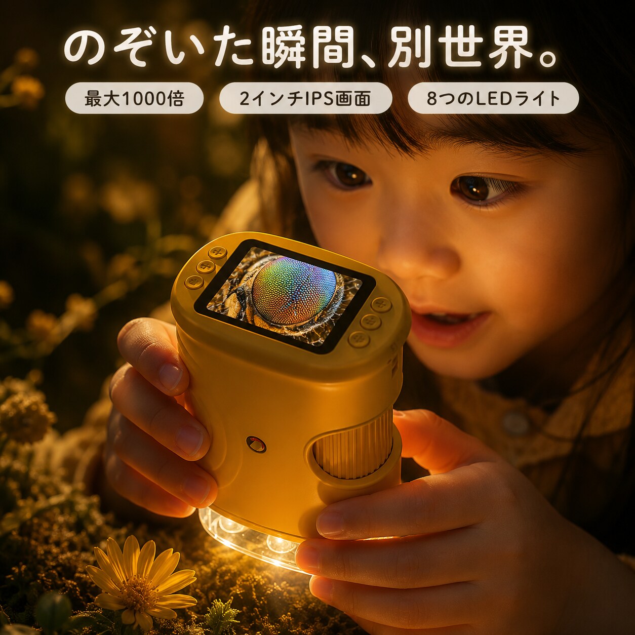 ポケットプラネット こども顕微鏡の使用イメージ。