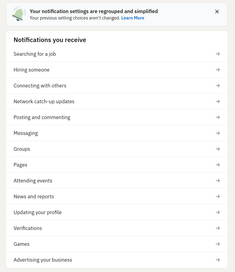 LinkedIn Notification settings
