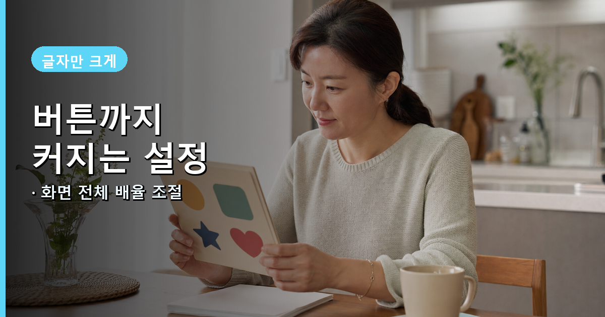 갤럭시 화면 크게 작게 설정으로 버튼 크기를 확인하는 모습