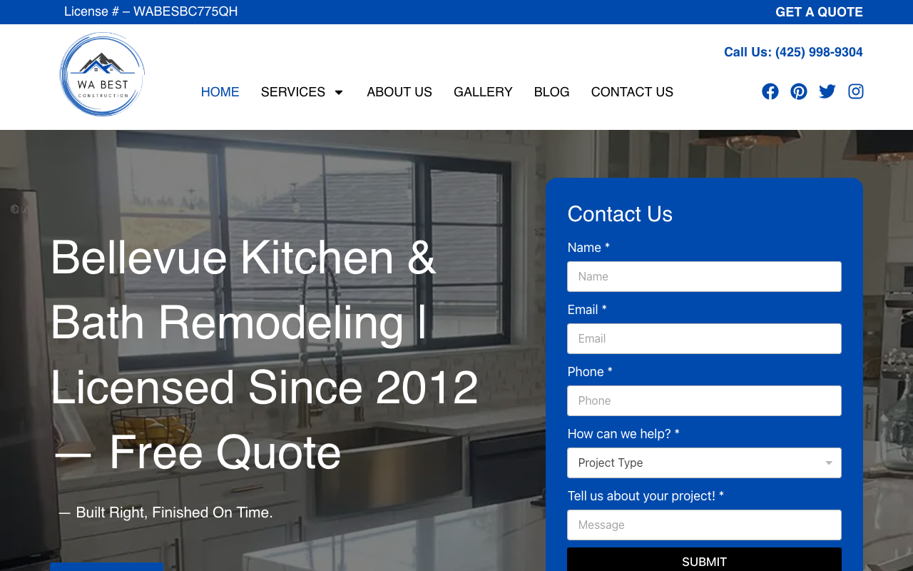 WA Best Construction homepage