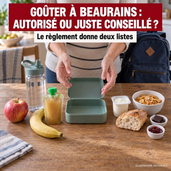 Une personne ouvre un bocal de repas sur une table avec une pomme, une banane, un yaourt, du pain et des céréales.
