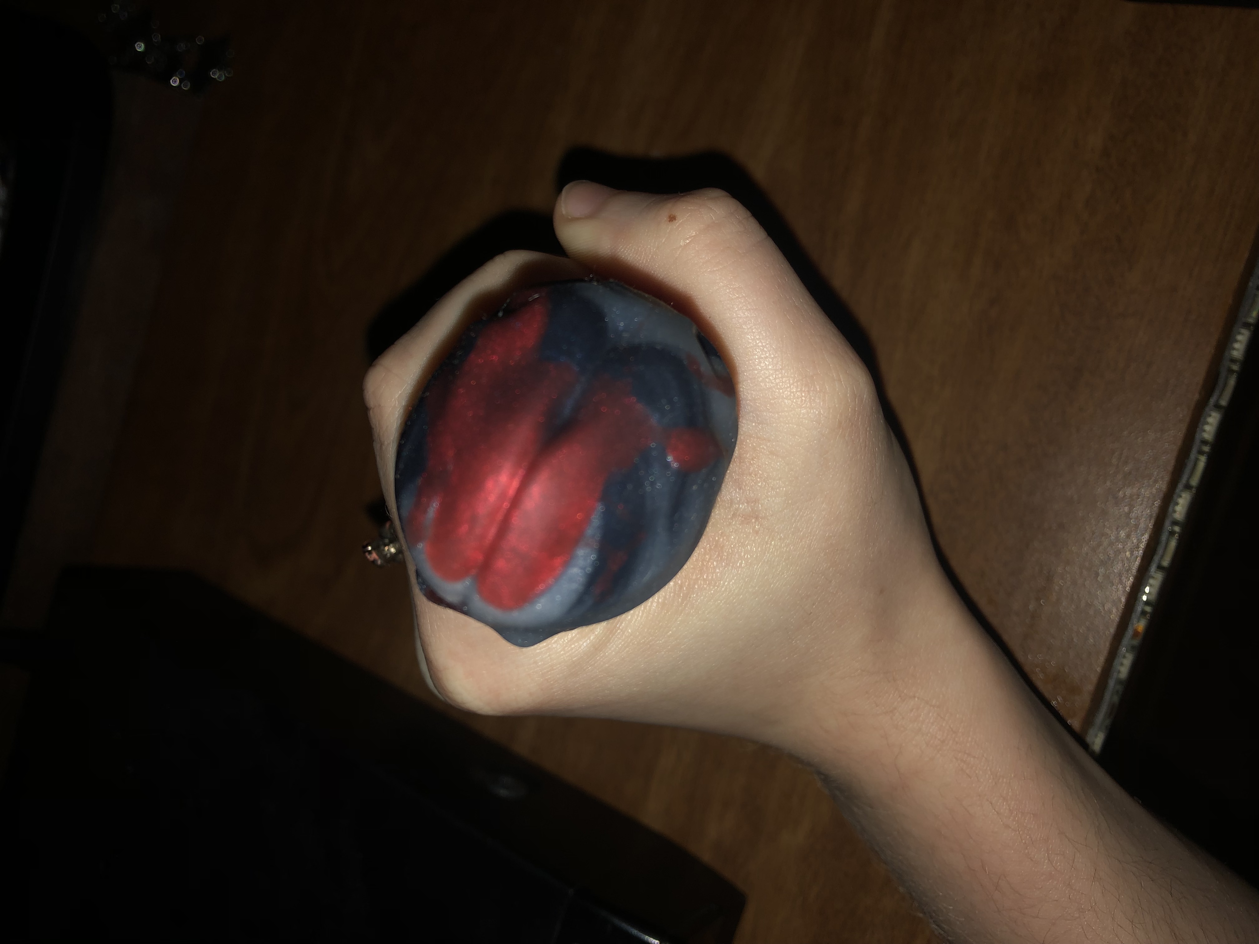 a top view of the mind flayer squeezed in my hand to show scale