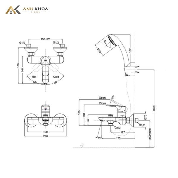 Bản vẽ kỹ thuật Sen tắm Inax BFV-1403S-8C