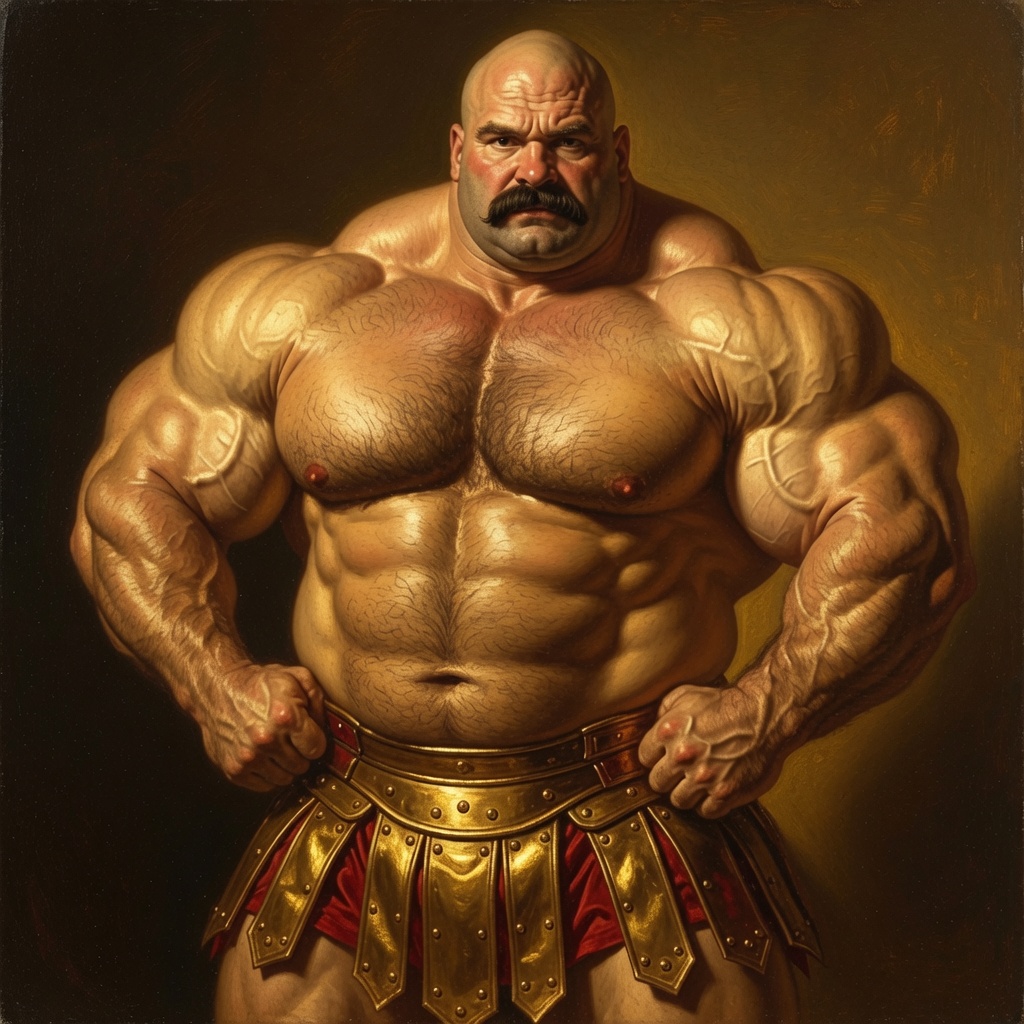 oil portrait / gladiator skirt scowl