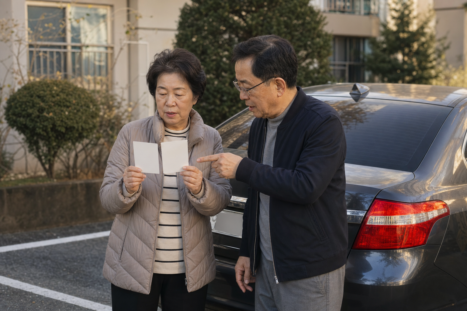 자동차 번호판 유지와 교체 비용을 비교하는 등록사업소 장면