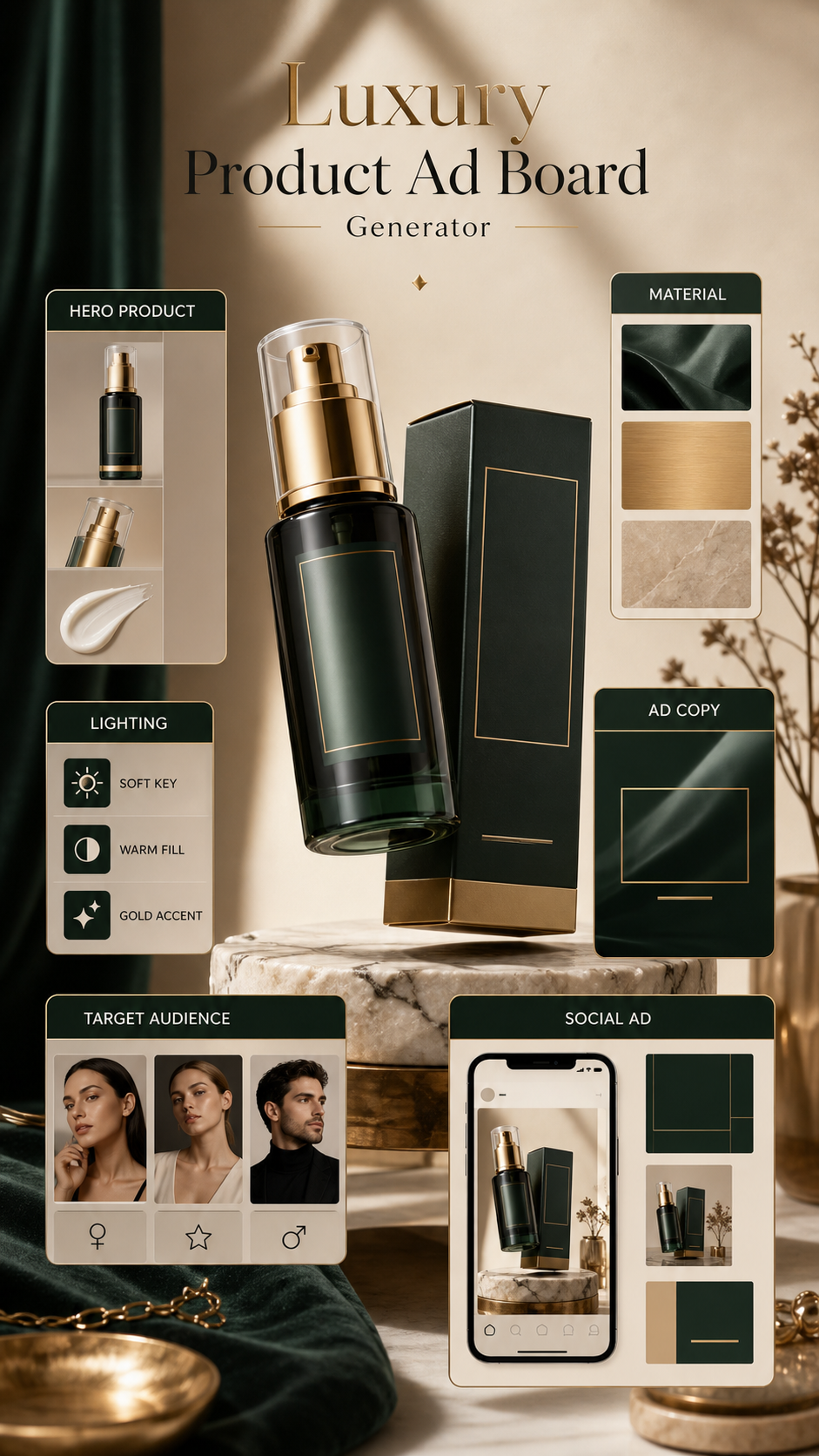 Luxury Product Ad Board Generator (Premium Infographic Prompt)