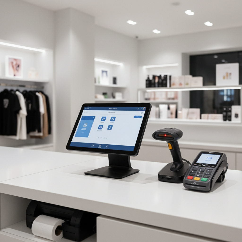 Modern kassasysteem met tablet POS, barcodescanner en betaalterminal