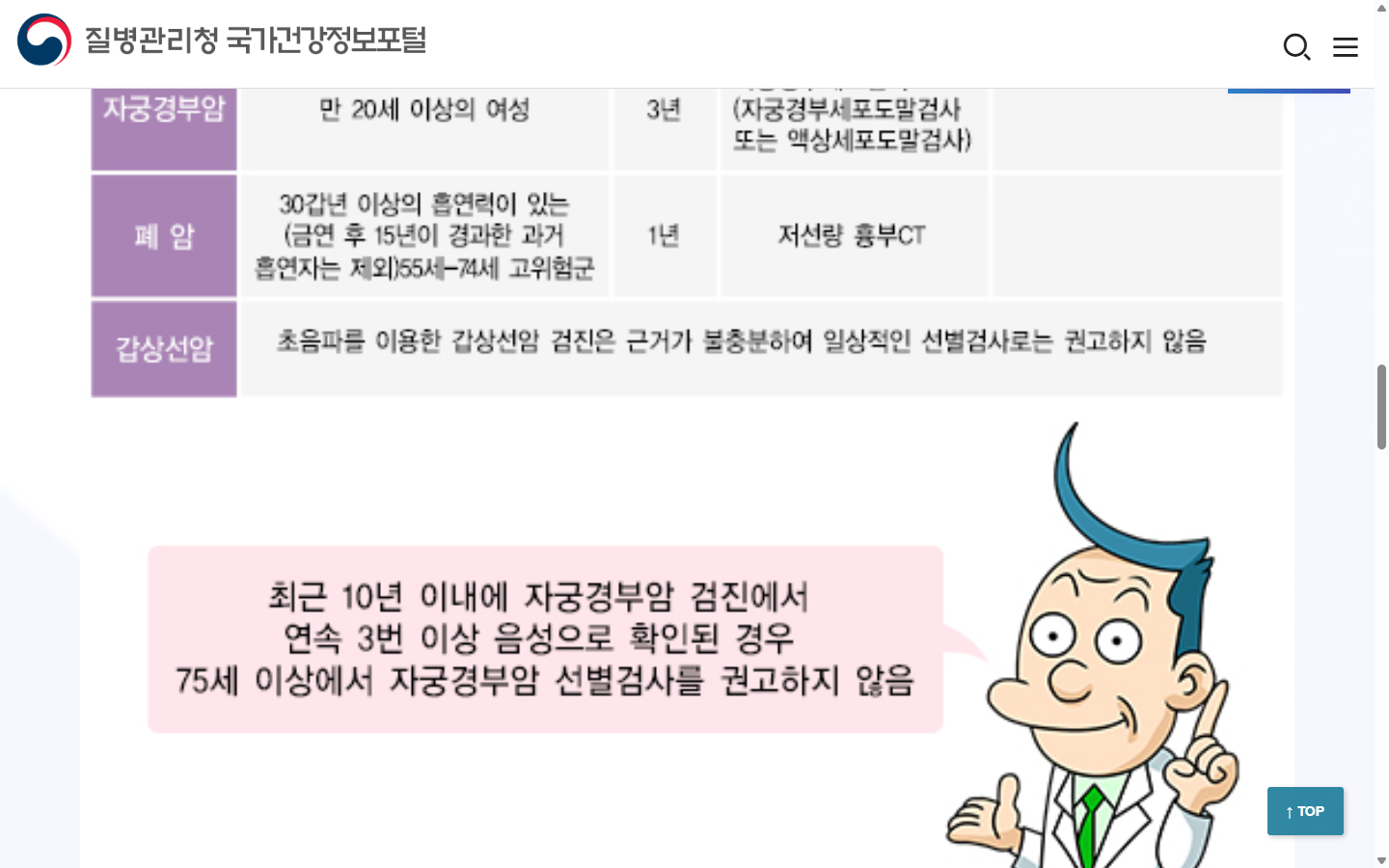질병관리청 국가건강정보포털의 국가 위암검진 방법 안내
