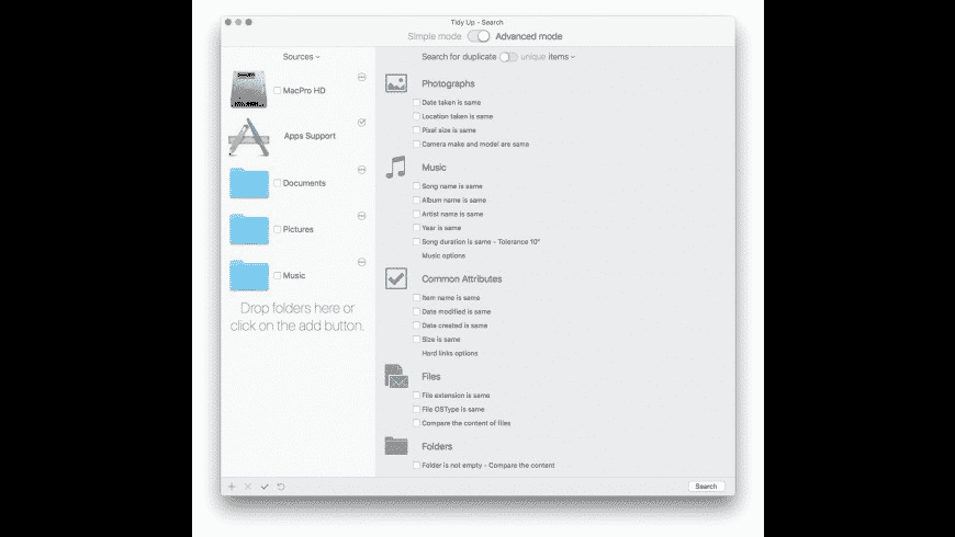 Tidy Up Mac — duplicate search results organized by file kind on macOS