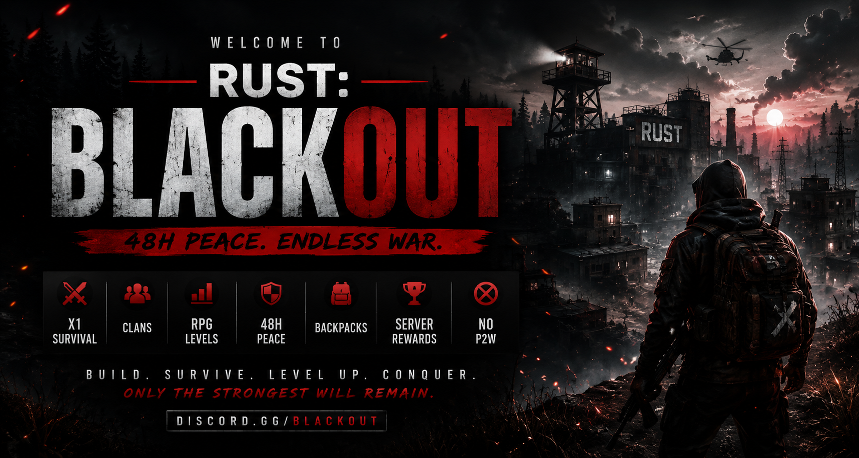 (UA) Rust: BLACKOUT | x1 Survival | Clans | Levels | 48H Peace image