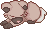 A pixel of a rockruff sleeping