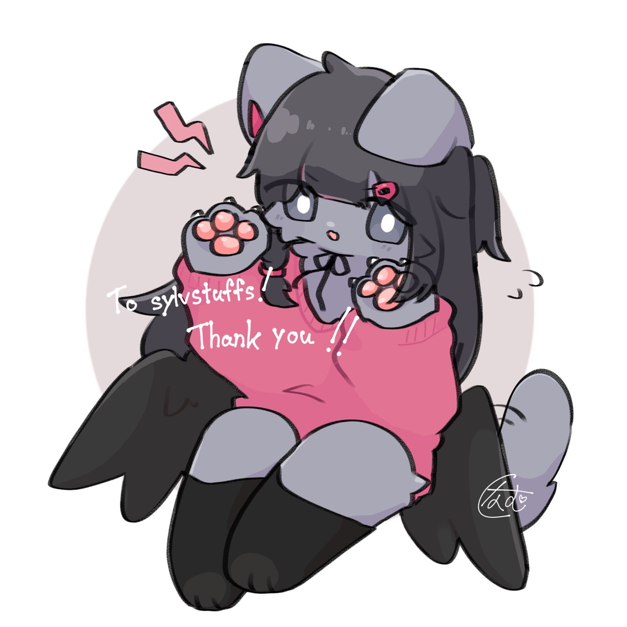 my character, which is a black cat with red highlights, meowing and posing cutely.