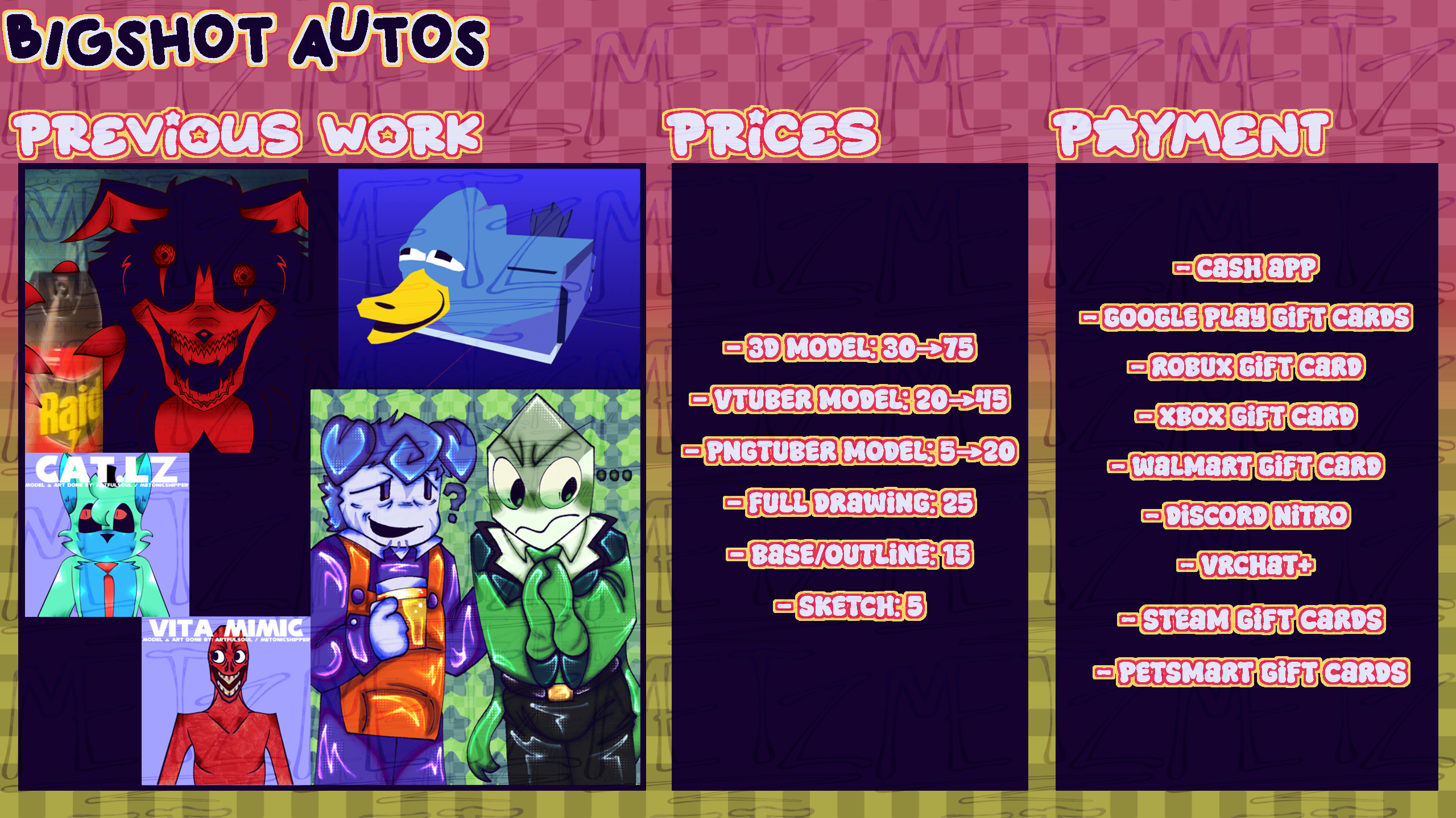 The choices & prices of the commissions!!
