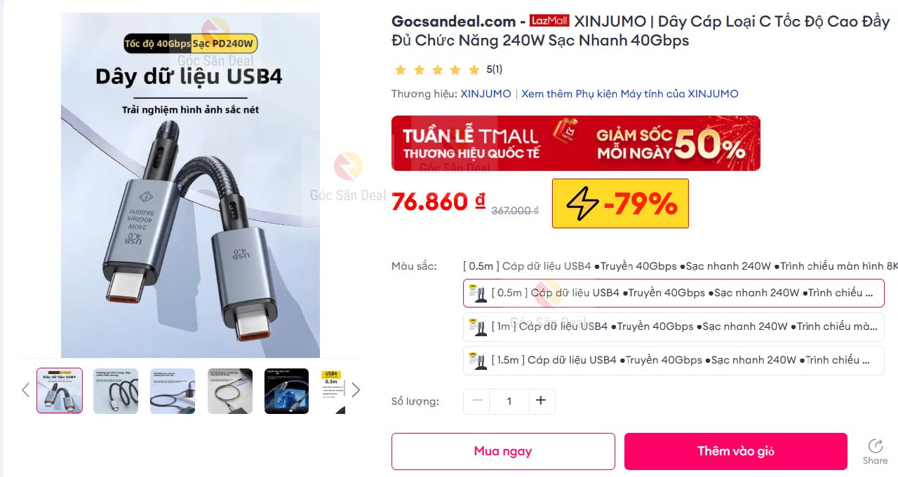 XINJUMO | Dây Cáp Loại C Tốc Độ Cao Đầy Đủ Chức Năng 240W Sạc Nhanh 40Gbps