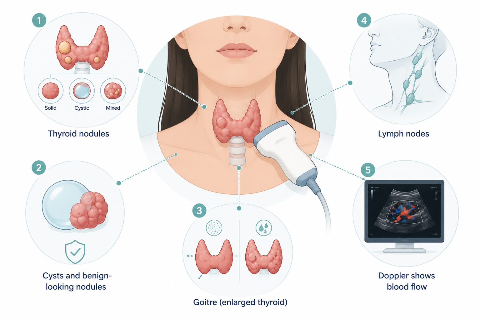 Thyroid ultrasound showing common thyroid findings