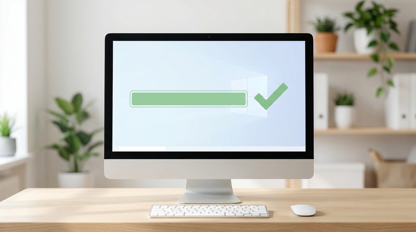 A unified Windows Update screen showing a single progress bar and success, representing the new streamlined update experience in Windows 11 Insider Preview Builds 2026.
