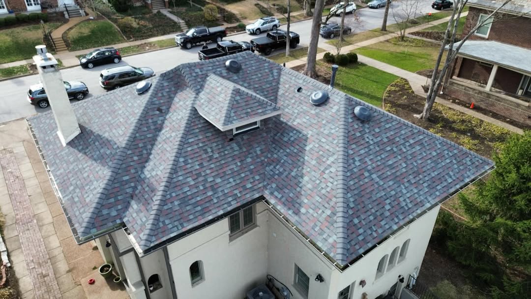 Aerial view of completed residential roof
