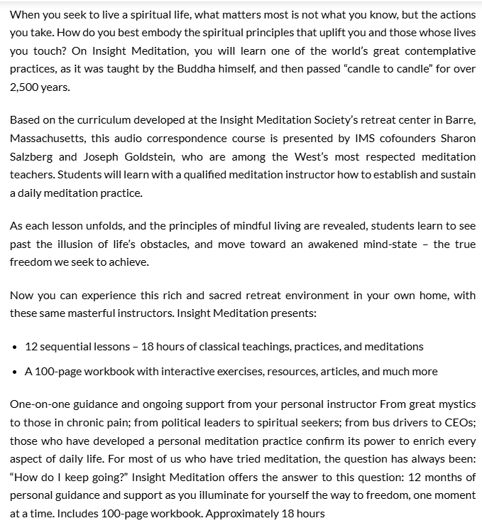 Sharon Salzberg – Insight Meditation: An In-Depth Correspondence Course