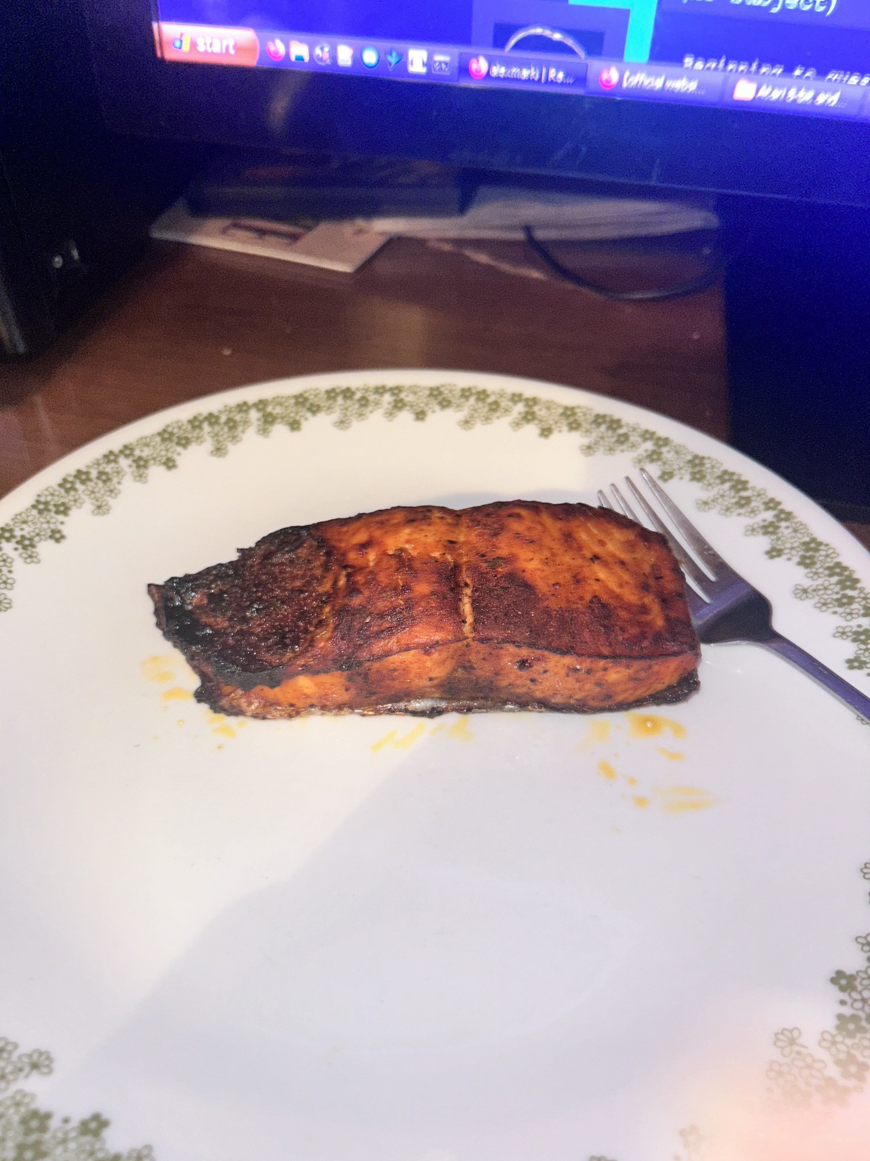 a piece of salmon on my desk