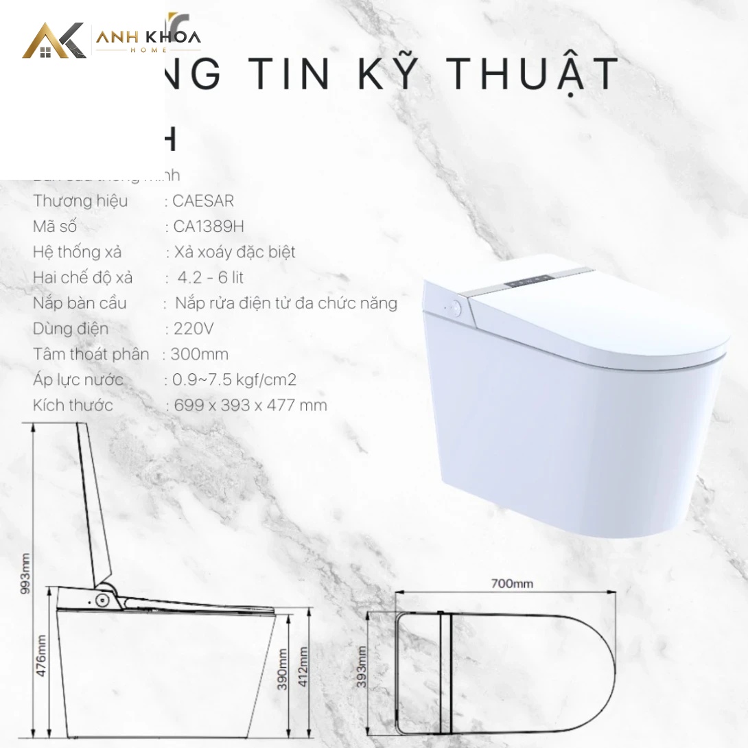 Bồn cầu thông minh Caesar CA1389H