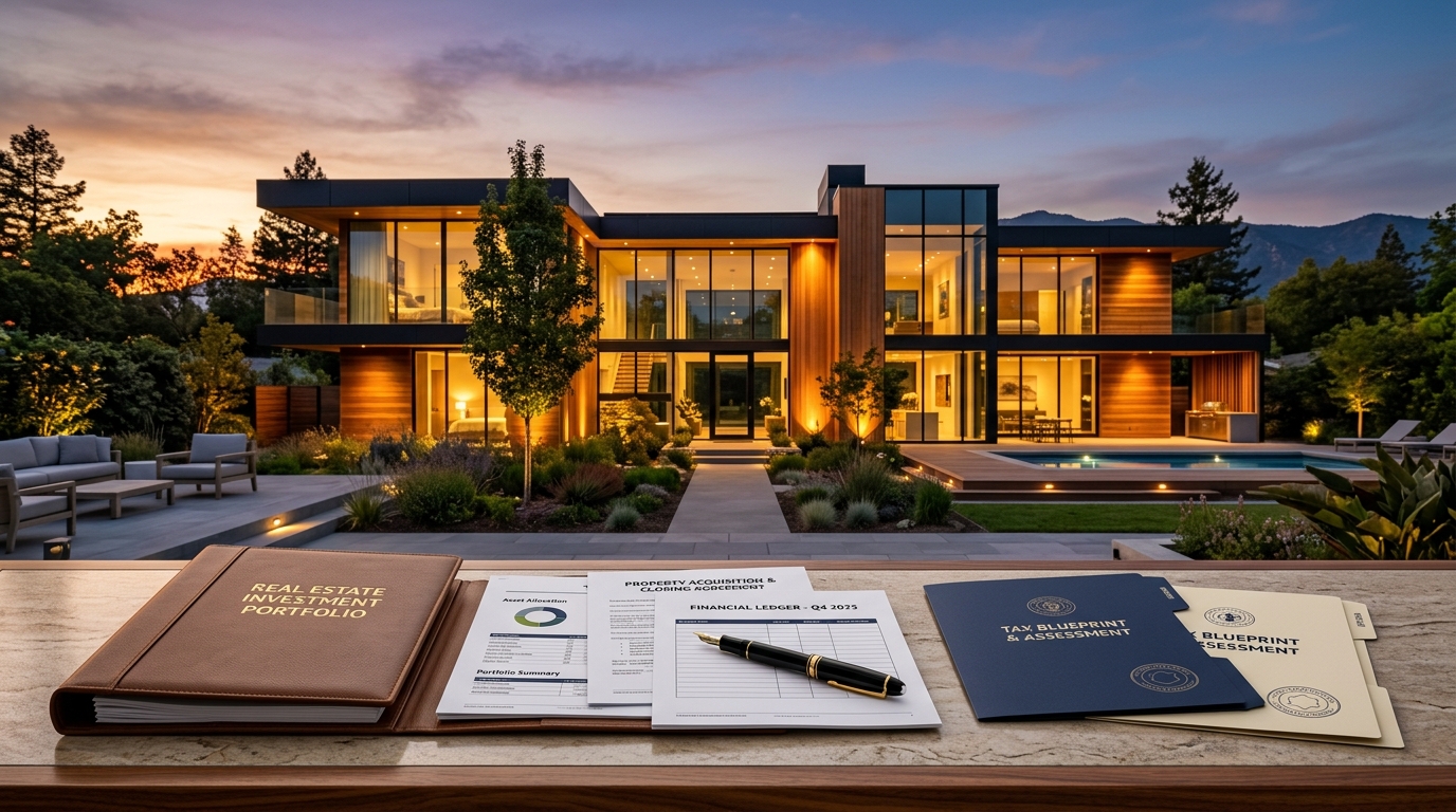 Section 121 Real Estate Principal Residence Capital Gains Exclusion Strategy blueprint with financial ledger and closing documents