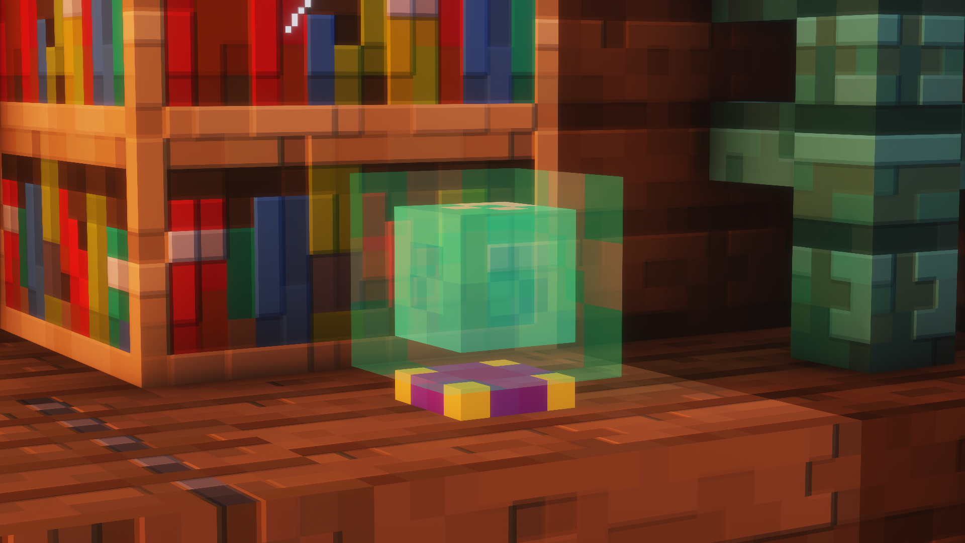 A smaller, green Crystal Ball on a shelf.