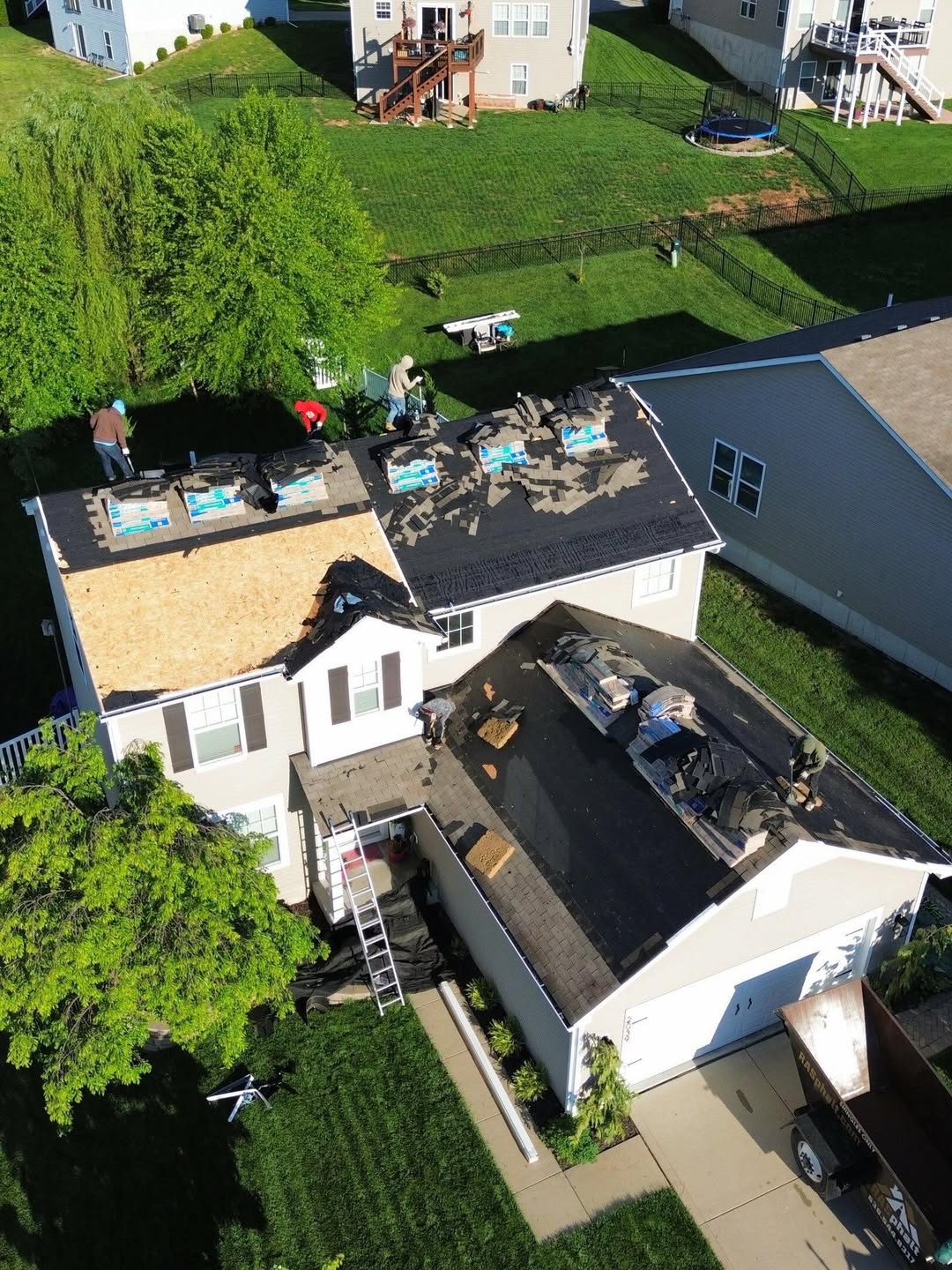 Aerial view of roof with work underway