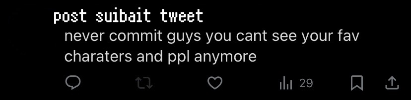 tweet she made directly after that one. during this entire thing, she was in my dms trying to hide the fact that she was suibaiting