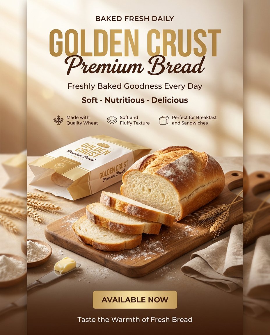 ChatGPT image prompt example — Golden Crust premium bakery bread flyer
