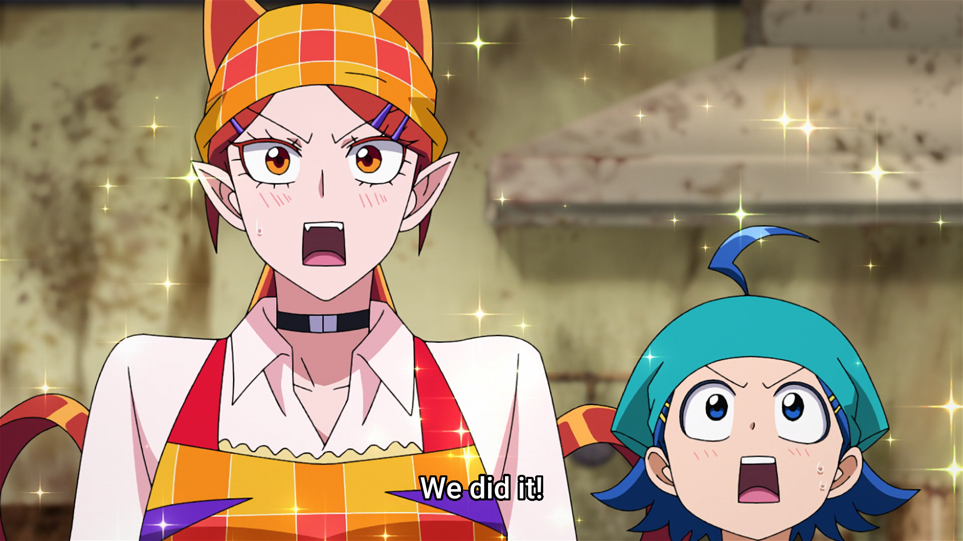 Iruma and Ameri both say "We did it!" very proudly