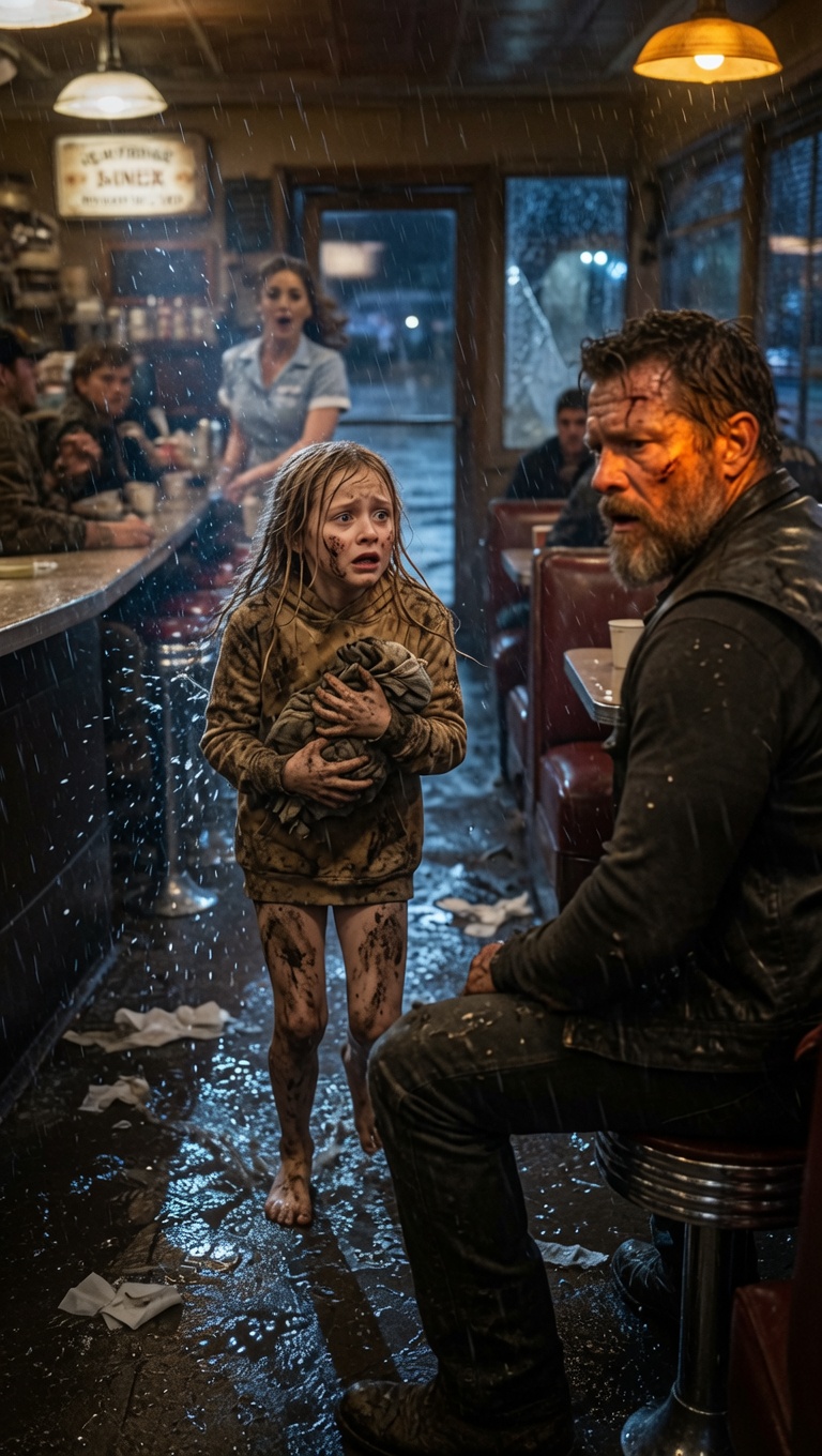 At Midnight in Blackridge Diner, a Mud-Covered Girl Ran to the Scarred Biker Everyone Feared — What She Carried Exposed the Man Hunting Her