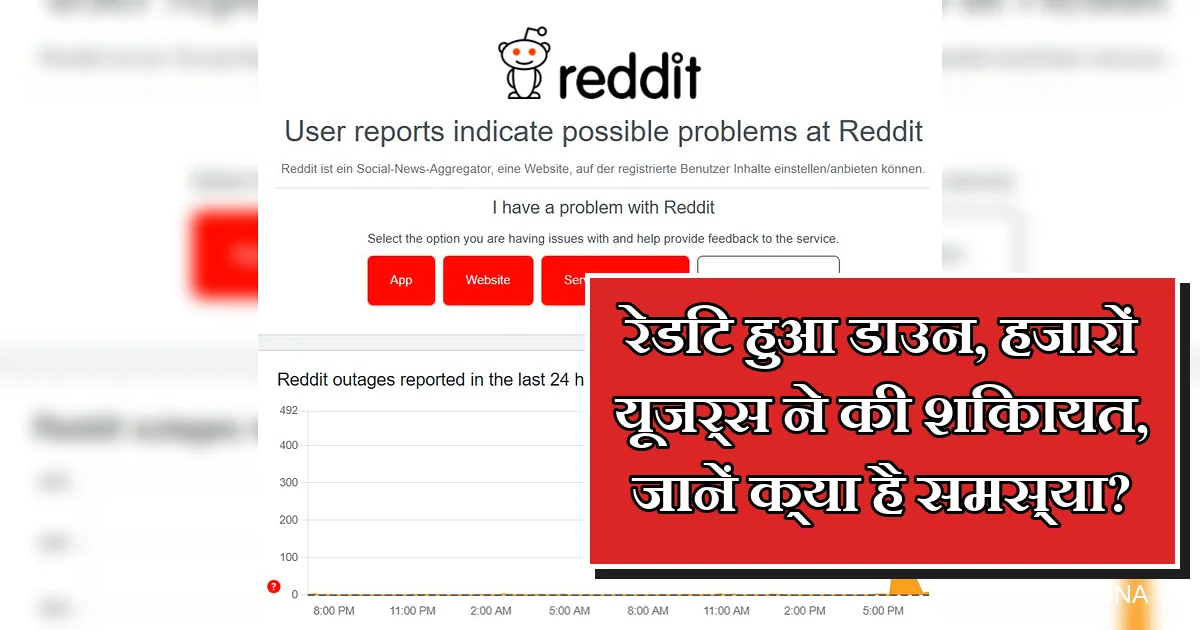 Reddit क्रैश: हजारों यूजर्स की शिकायतें दिखाता स्टेटस पेज का स्क्रीनशॉट।