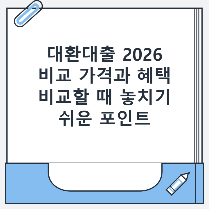 대환대출 2026 비교 가격과 혜택 비교할 때 놓치기 쉬운 포인트