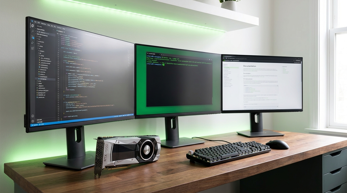 A developer's workstation displaying code and NVIDIA Riva SDK for Nemotron 3 Diarization deployment.