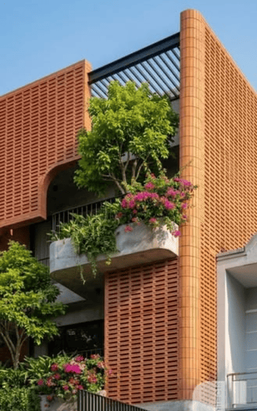 Clay brick residential facade in Rajarajeshwari Nagar, Bengaluru