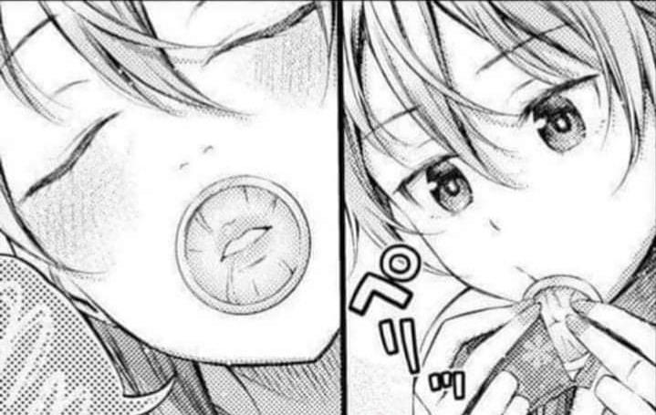Mono 1girl, blush, closed eyes, condom in mouth, condom wrapper