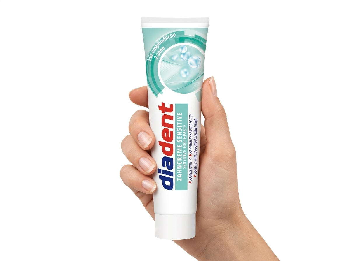Diadent Sensitiv zubní pasta v ruce
