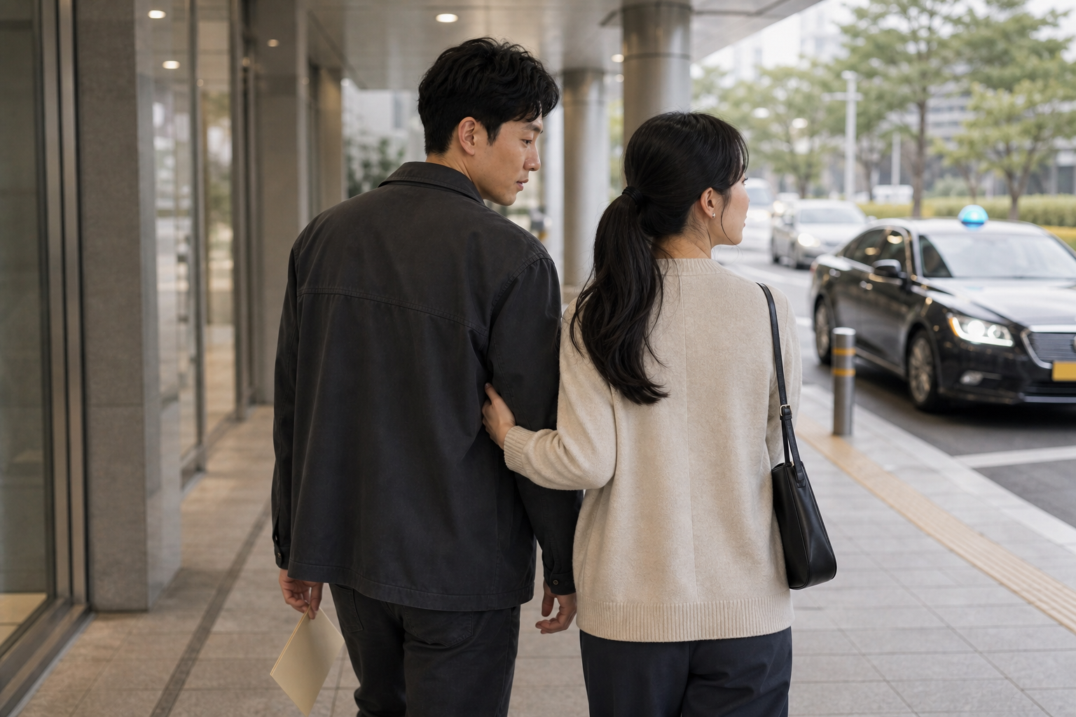 검사 후 보호자와 함께 대중교통으로 귀가하는 모습