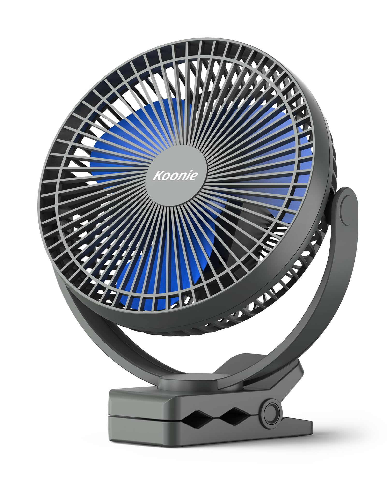 Koonie 8" Clip on Fan, 10000mAh Rechargeable Battery, Strong Airflow, Blue