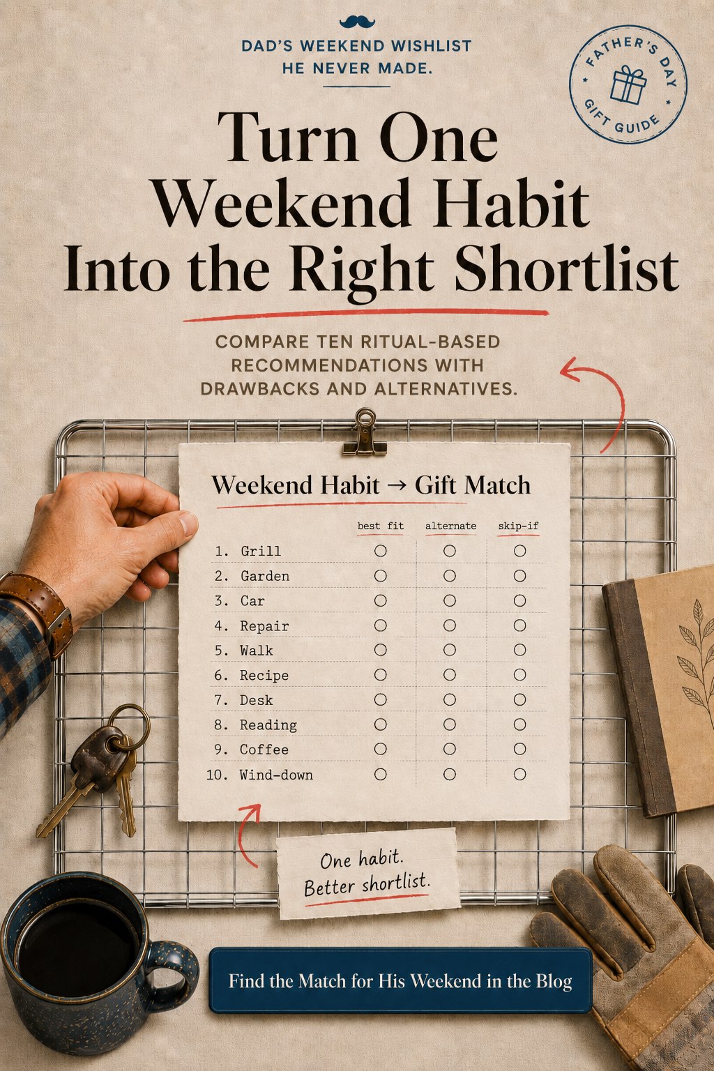 Ten dad rituals matched to Father's Day gift categories with alternatives and skip conditions