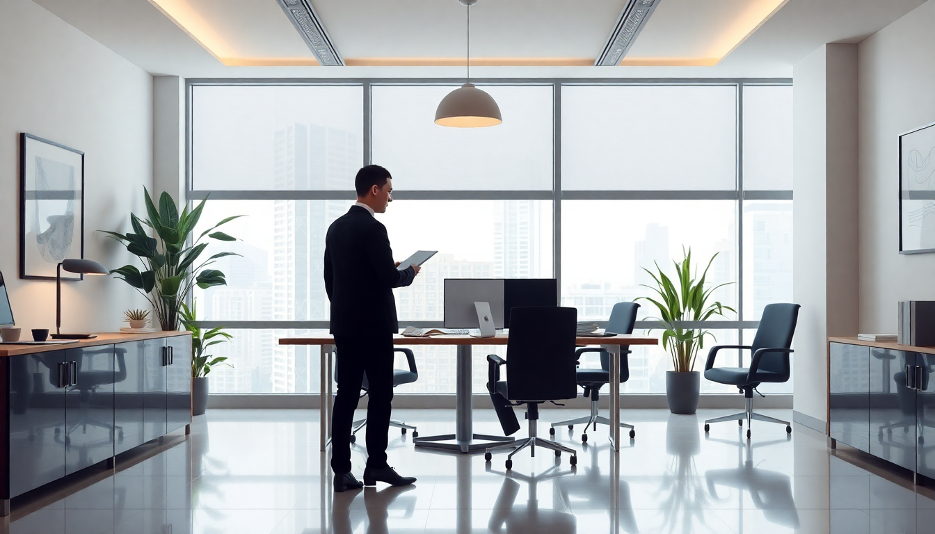 Agente inmobiliario mostrando su portafolio digital en una tablet