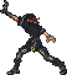 Minamimoto punching with his left arm angled upwards, his palm open as if grasping something.