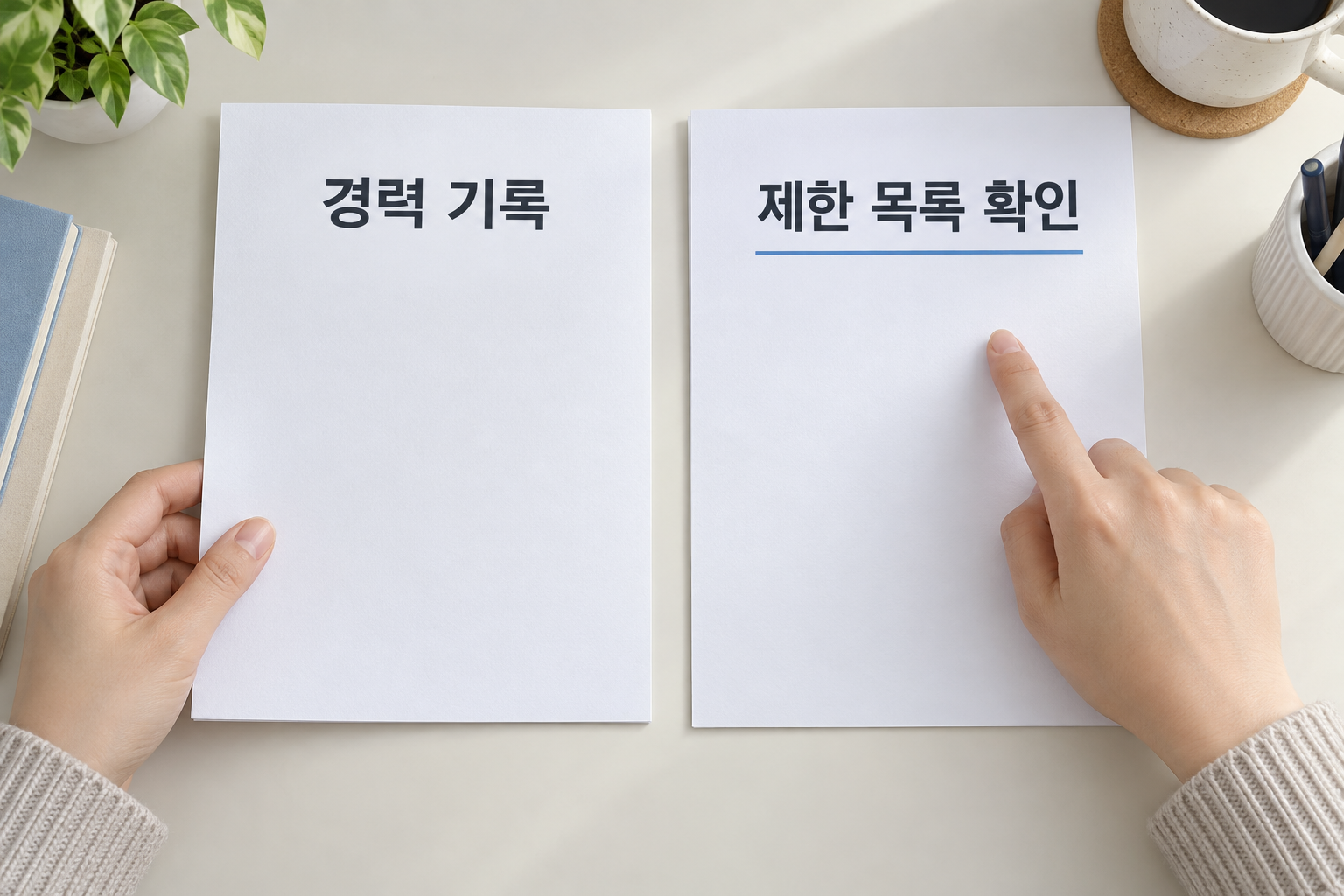 재직 표시와 별도로 현재 회사의 열람제한 등록 여부를 확인하는 설명 장면